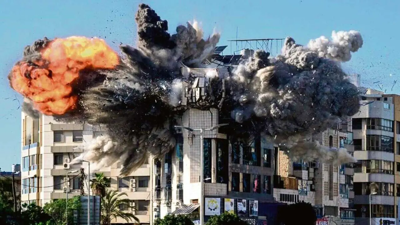 Bombardeo de Israel sobre a capital do L&iacute;bano, Beirut, esta terza feira 31 de marzo, nun edificio pr&oacute;ximo &aacute; embaixada do Ir&aacute;n no pa&iacute;s. (Foto: Marwan Naamani / DPA)