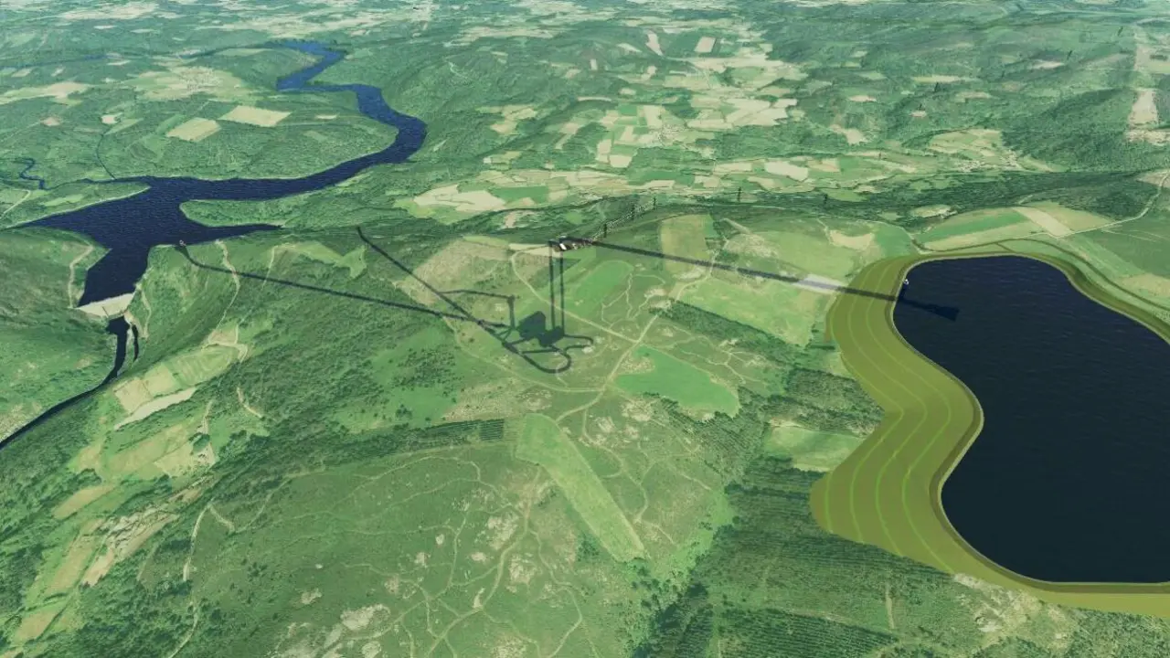 Simulaci&oacute;n da balsa de Cornanda, &aacute; dereita, e do encoro. (Foto: Adega)