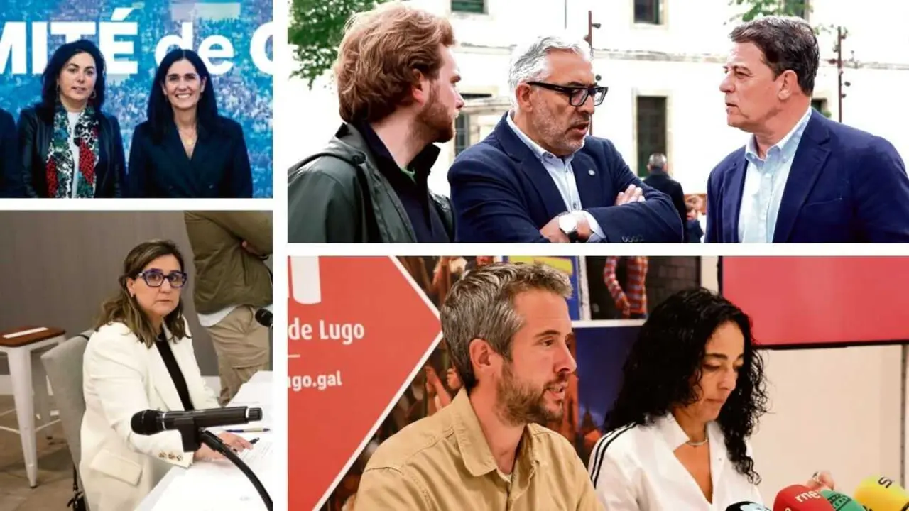 Elena Candia e Paula Prado, esta semana. Abaixo, Mar&iacute;a Reigosa na presentaci&oacute;n da moci&oacute;n de censura. &Aacute; dereita, Jorge Bustos, Miguel Fern&aacute;ndez e G&oacute;mez Besteiro e, abaixo, Rub&eacute;n Arroxo e Ana Abelleira, onte.