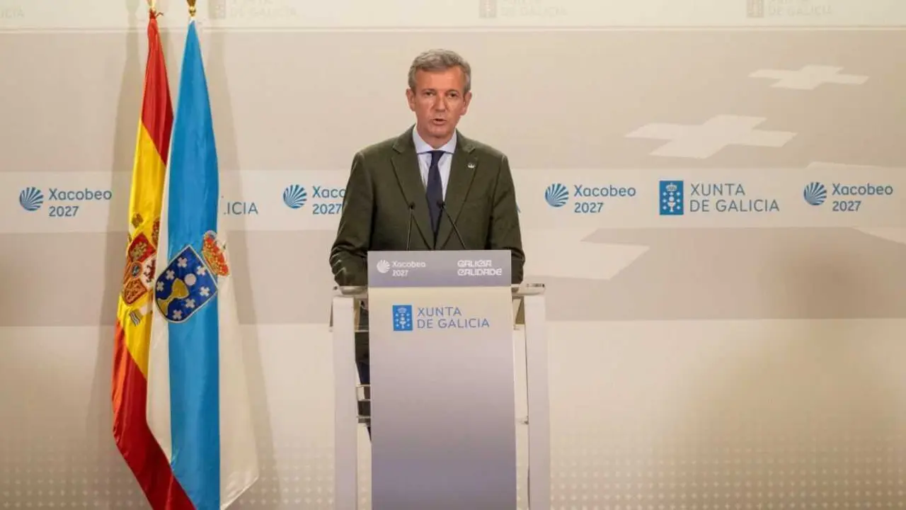 O presidente da Xunta da Galiza, Alfonso Rueda, esta segunda feira. (Foto: Alma Alonso)