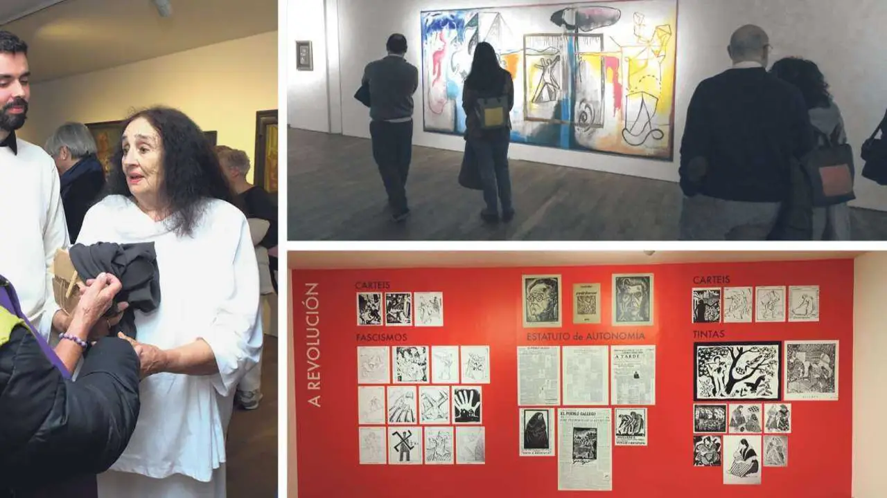 Mar&iacute;a Esther Rodr&iacute;guez (&aacute; esquerda) e as salas da exposici&oacute;n 'Masides' o d&iacute;a da s&uacute;a inauguraci&oacute;n, o pasado 6 de maio en Santiago. (Foto: Arxina)
