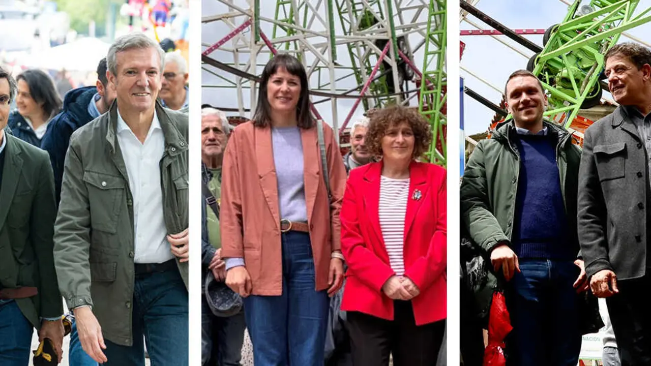 Borja Verea con Alfonso Rueda, Ana Pont&oacute;n con Goretti Sanmart&iacute;n e Aitor Bouza con G&oacute;mez Besteiro, esta quinta feira. (Foto: N&oacute;s Diario)