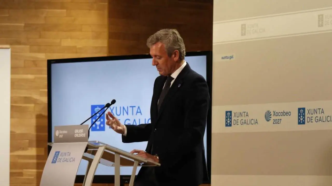 O presidente da Xunta da Galiza, Alfonso Rueda, esta segunda feira. (Foto: Alma Alonso)
