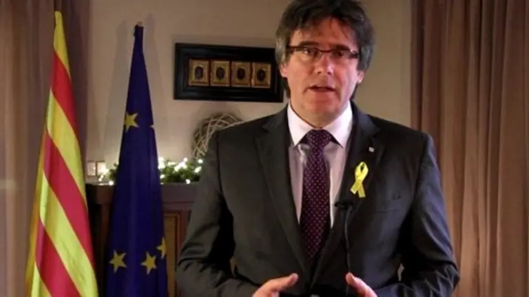 Puigdemont, durante o seu discurso onte desde Bruxelas