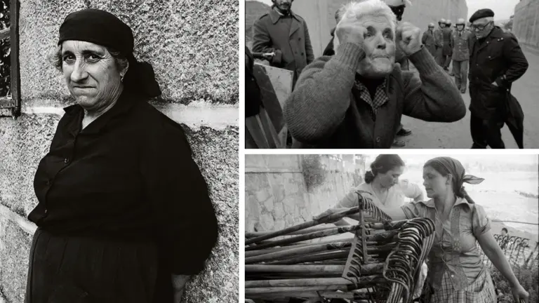 'A meiga do pasteco', Tomeza, Pontevedra, 1977. Arriba, piquetes en Gu&iacute;samo (Bergondo, comarca da Coru&ntilde;a) na construci&oacute;n da AP-9, en 1977. Abaixo, mariscadoras no Saln&eacute;s.