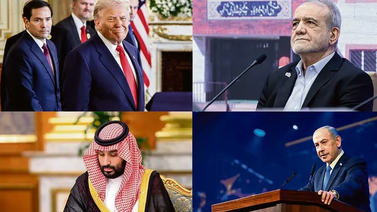 Donald Trump, Masud Pezeshkian, Mohammed bin Salm&aacute;n Al Saud e Benjamin Netanyahu. (Fotos: Europa Press / Contacto / POOL)