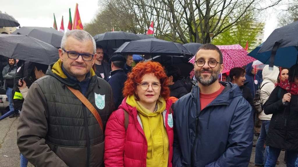 Duarte Correa, Montse Prado e Igor Zulaika no Aberri Eguna. (Foto: Nós Diario)